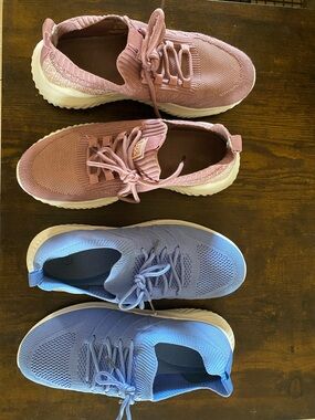 Knit Lace-Up Platform Sneakers - Pink and Blue Pairs